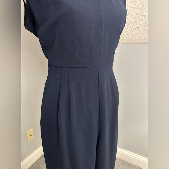EUC J. Crew Faux Wrap Cutout Back Poplin Wide Leg Cropped Jumpsuit size 10 Navy - Picture 7 of 10